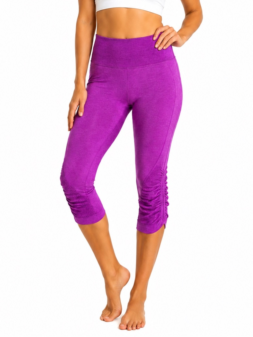 Lululemon In The Flow Crop Leggings Size 10 Purple Seamless Yoga Capri Ruched